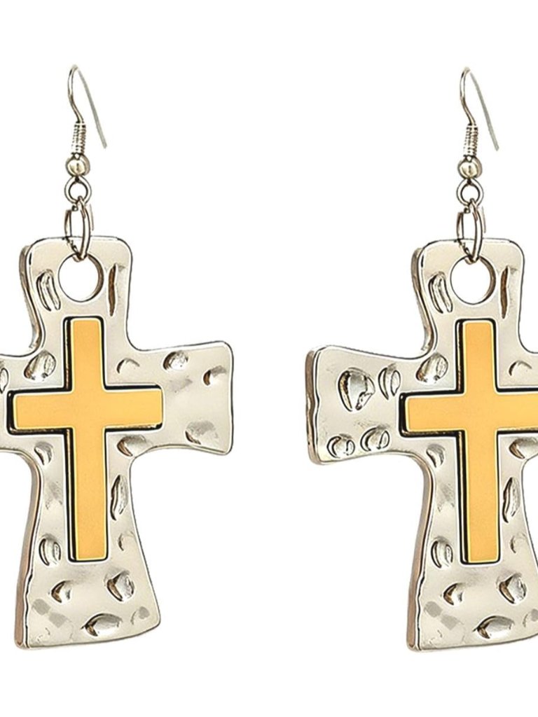 Chunky Gold Cross Earrings For Women Boho Hammered Earrings Bold Thick Statement